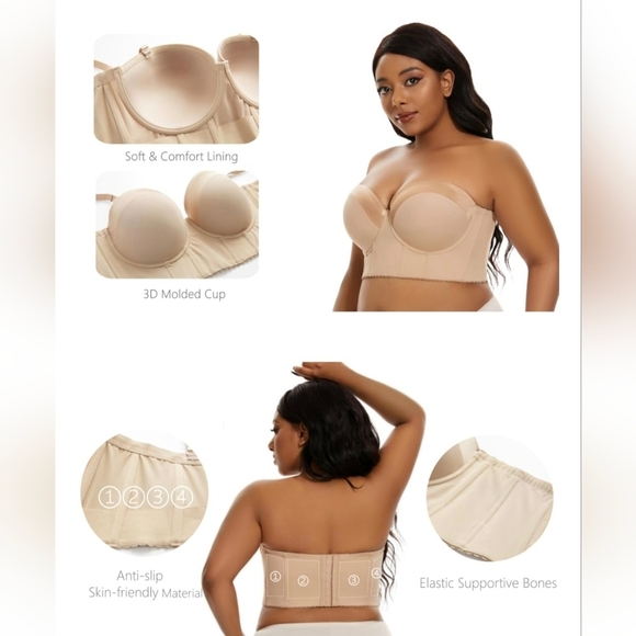 SEA BBOT Women Longline Strapless Bra Full Coverage Corset Bra #1000 - Picture 7 of 12